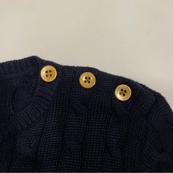 Lauren Ralph Lauren Navy Blue Cable Knit Sweater Button Details Petite Medium - Picture 4 of 8